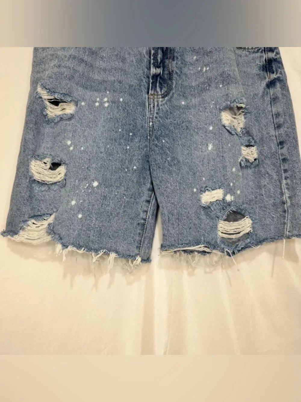 Distressed High-Rise Denim Shorts - Picture 3 of 6